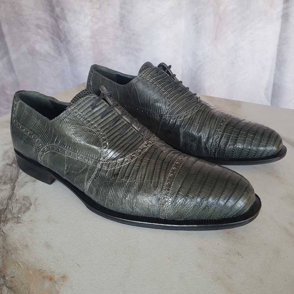 Forli Genuine Lizard Oxfords GrayCap Toe Brogue Size 12 Men's